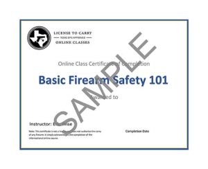 Bexar Self Defense - Basic Firearm Safety 101 Class - Certificate of Completion